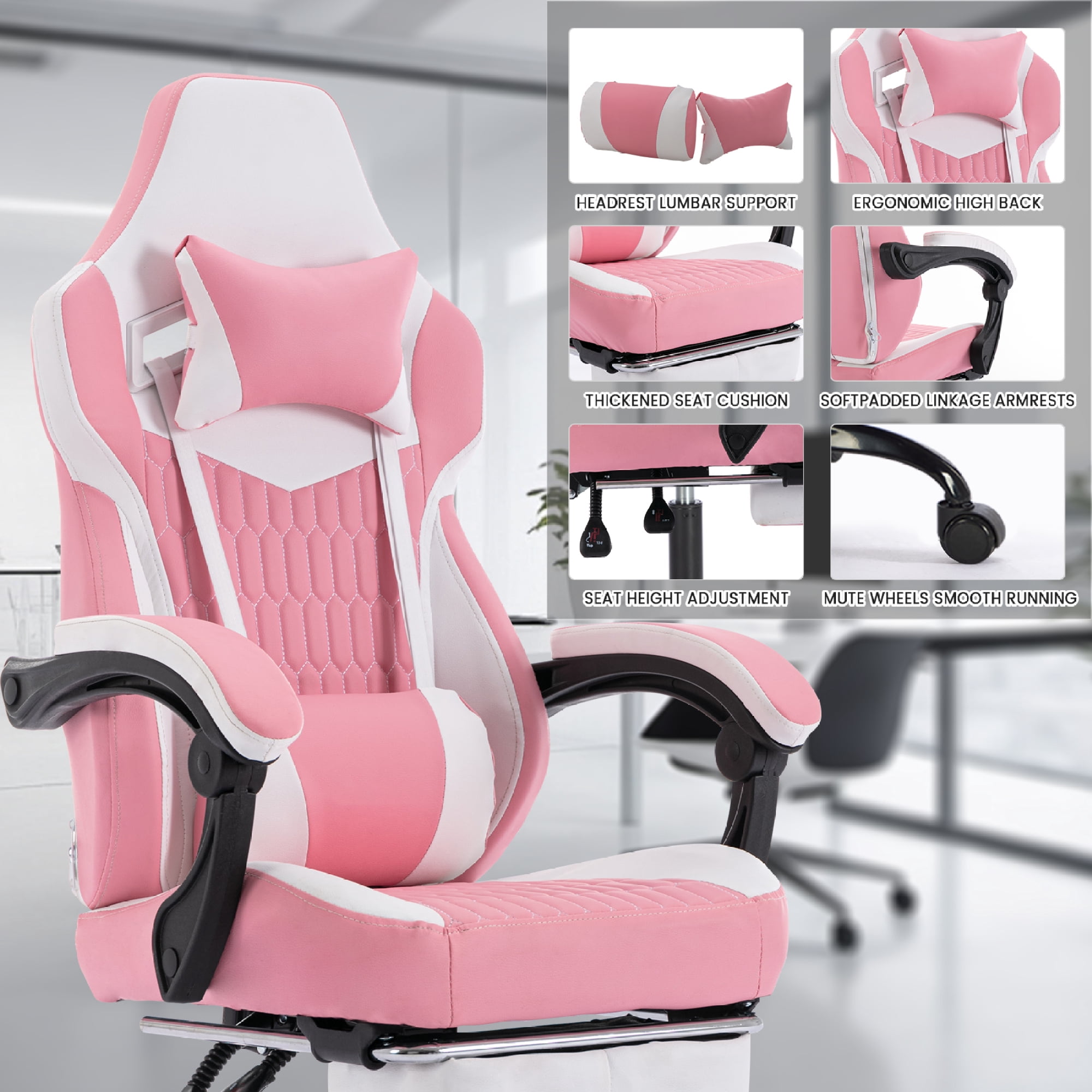Gaming Chair with Footrest, High Back Gaming Chairs PVC Leather Racing Style Video Gaming Chair for Office/Home