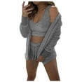 thumbnail image 4 of Womens Fuzzy 3 Piece Outfits Fleece Warm Soft Hooded Cardigan Crop Tank Top Shorts Set Pajamas PJs Loungewear, 4 of 5
