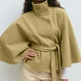 thumbnail image 2 of Yangnuo Womens Trendy Warm High Neck Loose Buttoned Jackets 2025 Fall Winter Women's Fashionable Casual Solid-color Cape Stand-up Collar Button Belt Trench Coat Long Sleeve Hoodless Casual Outwear, 2 of 6