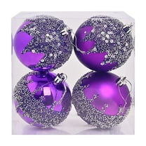 4 Pieces Glitter Christmas Ball Ornaments, Rhinestone Sequin Christmas Decorations, Hanging Plastic Balls for Xmas Trees Wedding Party Holiday Decorations(3.15inches,Purple)