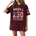 thumbnail image 2 of Women's Short Sleeve Round Neck T-Shirt with USA 250th Anniversary Flag Print, Loose Fit Casual Independence Day Top for Patriotic Celebrations Wine M, 2 of 5