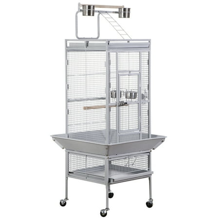 ZENY 61" Large Bird Cage with Rolling Stand for Parrot Cockatoo Pet House Wrought Iron Birdcage, White