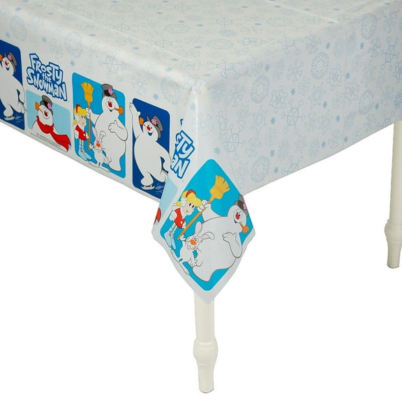 Frosty the Snowman Snowflake Plastic Disposable Tablecloth - 54" x 108"
