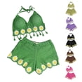 thumbnail image 4 of Knitted Top with Wide Leg Shorts Vacation Outfit Crocheted Sling Crop Top and Shorts Set Suitable for Holiday, 4 of 8