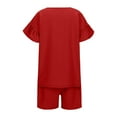 thumbnail image 3 of Girls Shorts Set With Ruffle Top Solid Summer 2 Piece Short Sleeve Comfy Playwear Outfits, Girls Casual Sets Age 4-15 (12-13 Years), 3 of 7