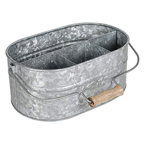 Farmhouse Rustic Utensil Caddy CarryAll Serveware Galvanized Metal