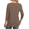 thumbnail image 4 of Shirts for Women Dressy Casual Women's Fashionable Round Neck 3/4 Sleeve Casual Basic Pleated Pullover T-shirt Top, 4 of 6