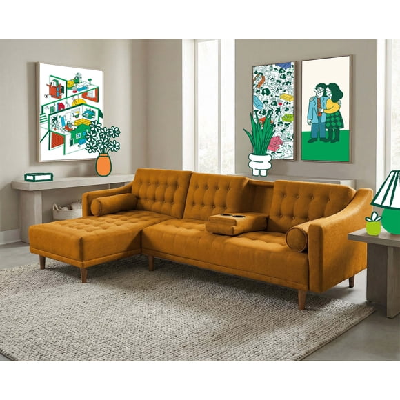 Sala Modular Sofá Cama De Lino Makora Mostaza Modelo Duomo