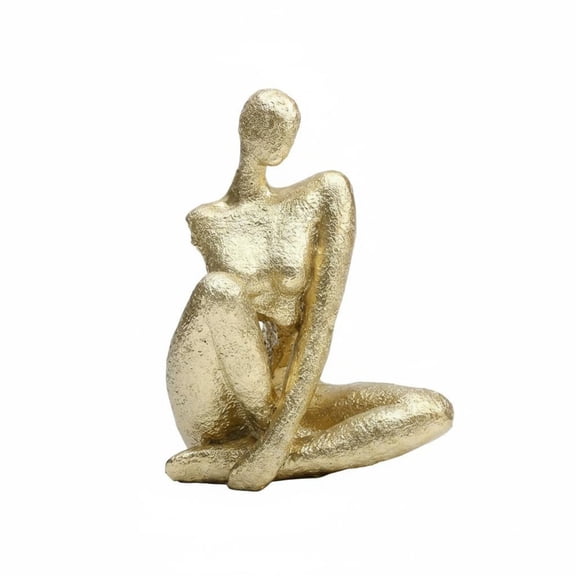 Abbraccia Golden Sitting Lady Figurine Abstract Woman Statue Handcrafted Textured Surface for Home Decor Shelf Mantel