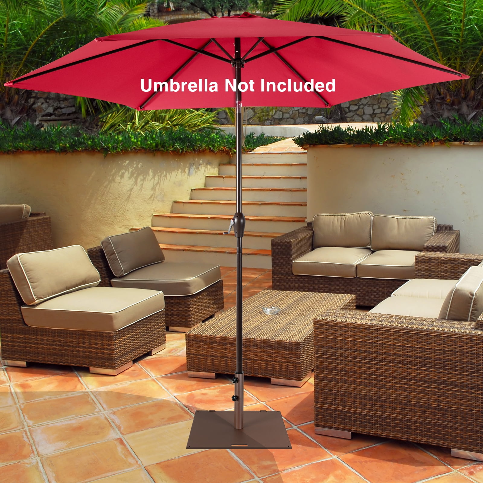 Patiojoy 50 lbs Outdoor Umbrella Stand, Heavy Duty Patio Umbrella Base W/ Built-in Rolling Wheels & Handle