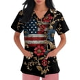 thumbnail image 3 of 250th Anniversary USA Scrub Tops Women American Flag Print Stretch V Neck Scrubs 4th of July Nurse Working Uniforms with Pockets, 3 of 4