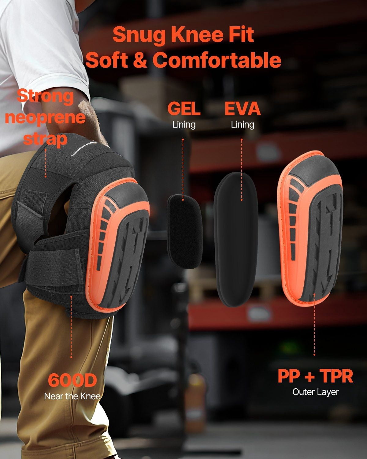 Knee Pads for Work Heavy Duty - Construction, Gardening, Flooring - Gel Foam Knee Pads with Straps - Anti-Slip, Comfortable Knee Pads for Men & Women