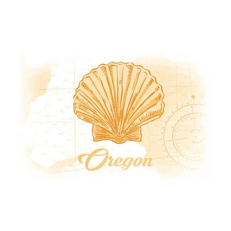 Oregon - Scallop Shell - Yellow - Coastal Icon Print Wall Art By Lantern (Best Coastal Towns In Us)