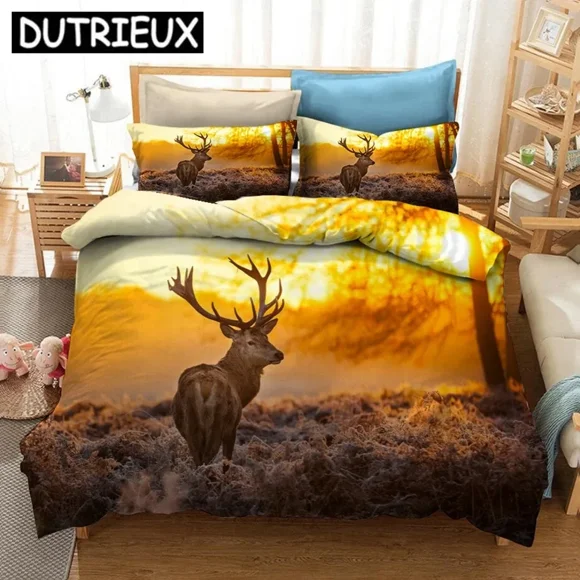 Bed Sheets Sunset Deer ed Bedding Set Duvet Covers Pillowcases Comforter Bedding Set Bedclothes Bed Linen Bed Sheets