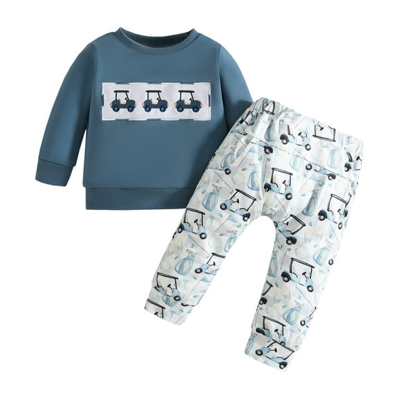 Caqnni Toddler Baby Boy 2Pcs Outfits Pullover Tops Drawstring Pants Set Fall Winter Clothes for 0 6 12 18 24 M 1t 2t 3t 4t 5t 6t Gift Sets(Blue,3-6 Months)