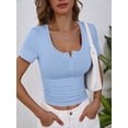 thumbnail image 3 of ANRABESS Womens Short Sleeve Henley Shirts Ribbed Slim Fitted Tee Summer Work Tops 2026 Button Blouse Spring Vacation Clothes Light Blue Medium, 3 of 8