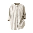 thumbnail image 6 of dazeni Women's 3/4 Sleeve Linen Tops Button Down Shirts Casual Lightweight Crewneck Tee Work Travel Blouse Black XX-Large, 6 of 7