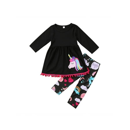 

Kids Baby Girl Unicorn Chrsitmas Clothes Long Sleeve 2Pcs Toddler Baby Outfits Dress Top Leggings