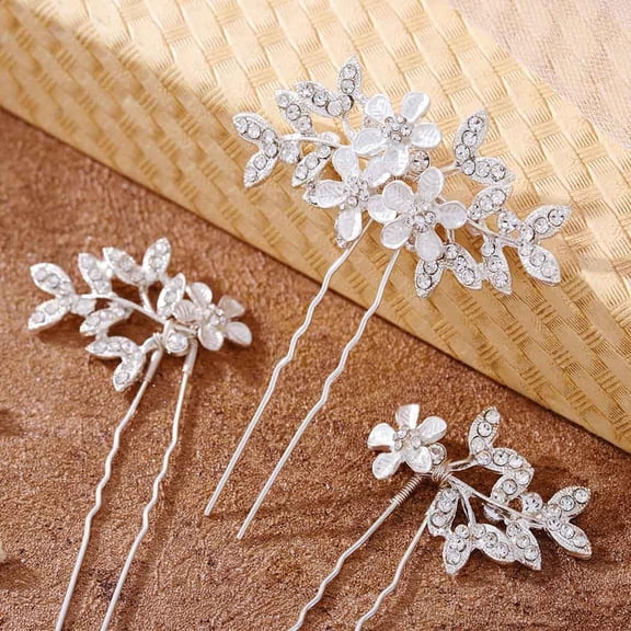 Crystal Wedding Hair Pins Flower Bride Headpiece Leaf Rhinestone Hair Pieces silver Hair Accessories for Women and Girls