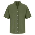 thumbnail image 4 of KAUOD Teen Girls Linen Shirt Cotton 3/4 Short Sleeve Button Down Henle𝐲 Shirts Kids Summer V Neck Casual Blouses Gauze Solid Tuni𝐜, 4 of 6