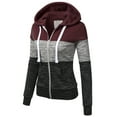 thumbnail image 2 of Doublju 3 Color Block Fleece Basic Zip-Up Hoodie Jacket, 2 of 3