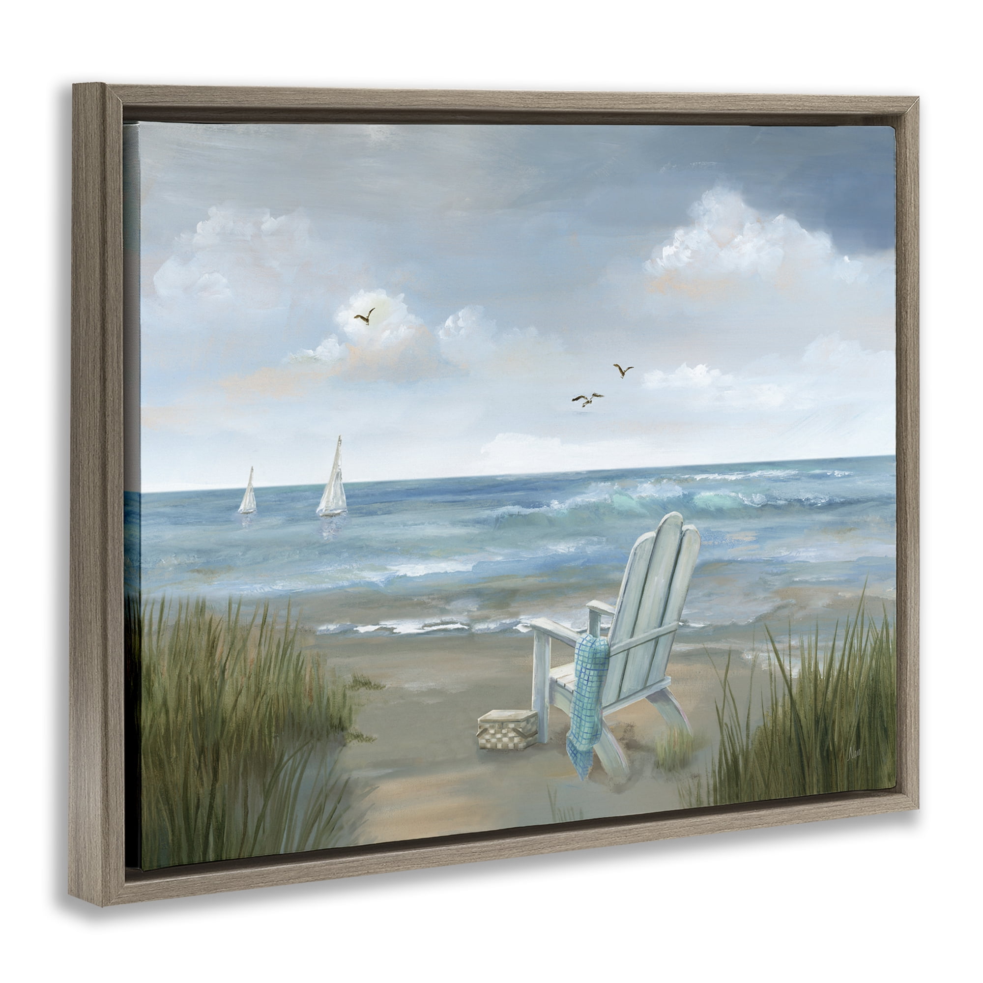 Stupell Industries Soothing Beach Scenery Nautical & Beach Painting Brown Floater Framed Canvas Art Print Wall Art, 21 x 17