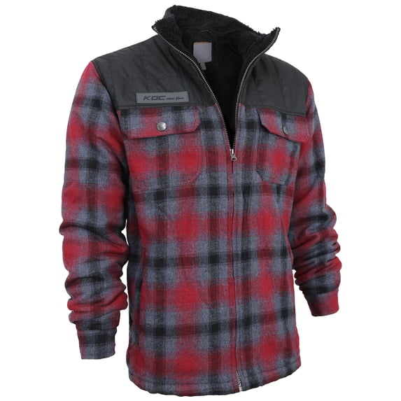 Men's Heavyweight Flannel Zip Up Fleece Lined Plaid Sherpa Jacket (KDC Red (No Hood), S)