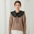 thumbnail image 2 of Women Imitation Leather Black False Collar Shawl Korean Style Vintage for Doll Ruffled Necklace Shoulder Wrap Decorative Self-Tie Short Poncho Capelet, 2 of 4