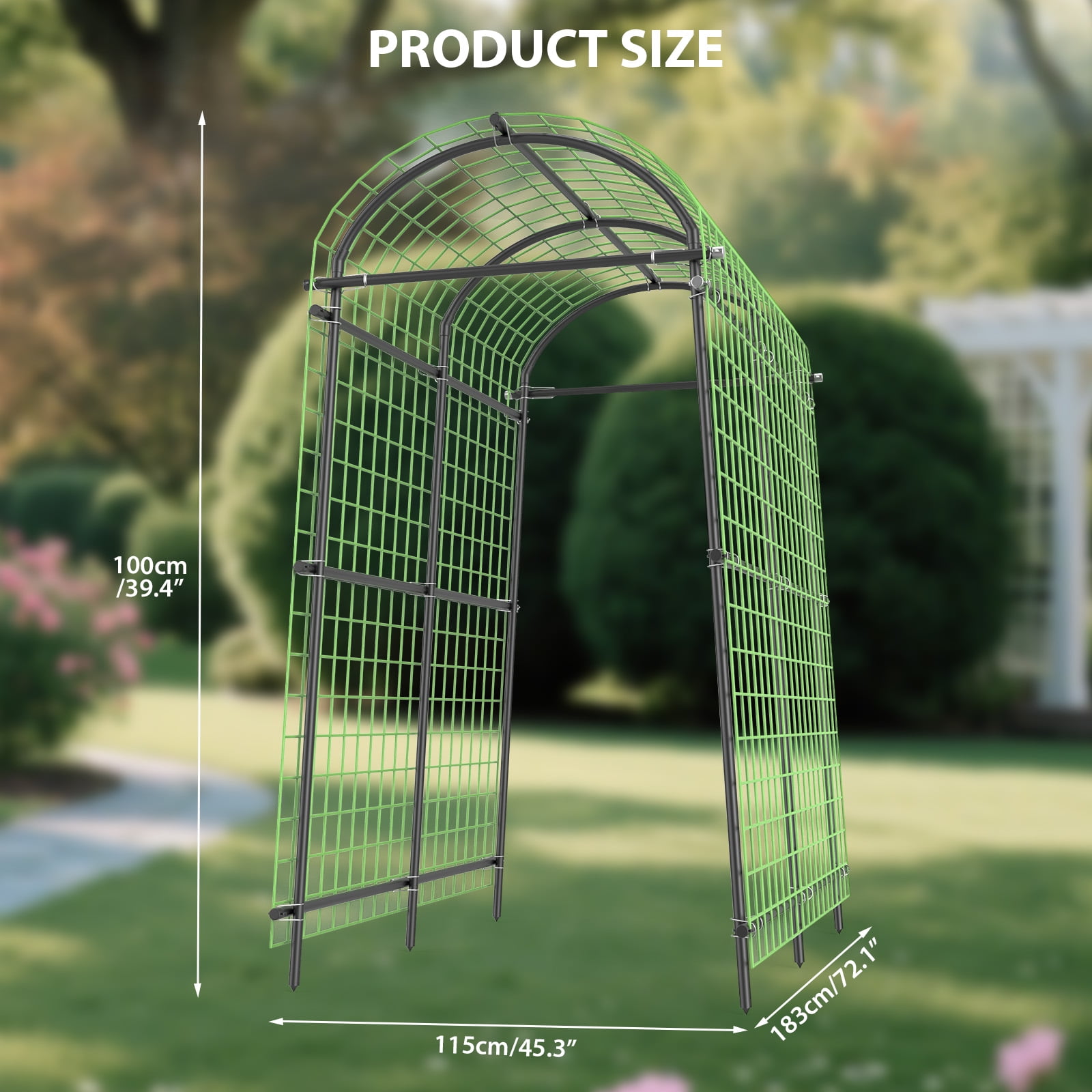 Gaderth Cucumber Trellis, Adjustable Garden Arch Trellis, Metal Arch Vegetables Trellis, 7.5FT Metal Arbor with Climbing Net, Weather-Resistant Pergola for Vines, Roses, Vegetables & Flowers, Sturdy