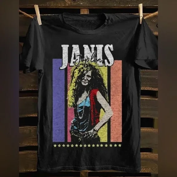 VINTAGE Janis Joplin Graphic Black T-Shirt Gift Fan S-3XL