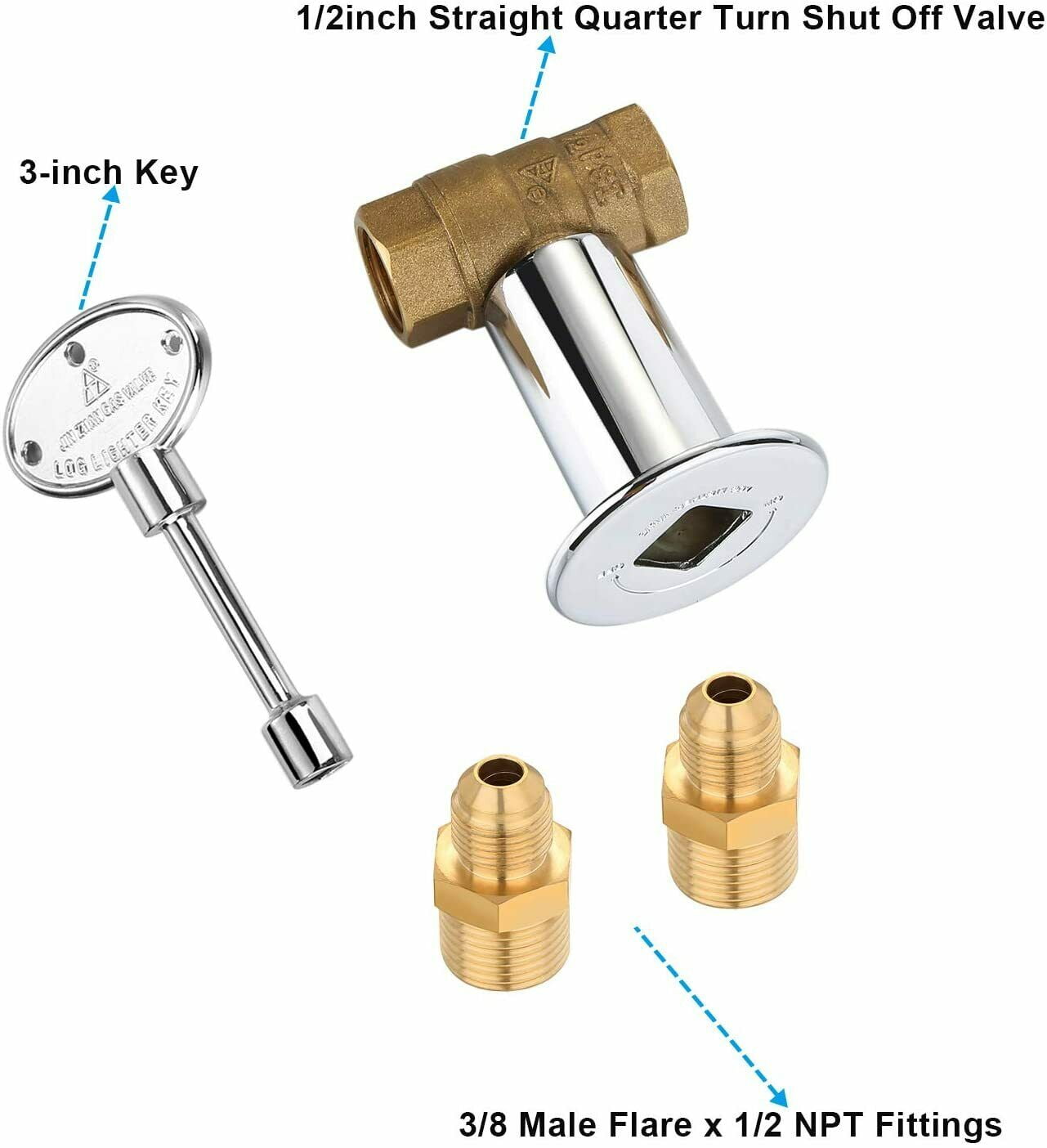 Polished Brass Flange and Key Hearth Products Controls HPC 1/2-Inch Straight Gas Fire Pit Shut Off Valve Kit MSBB 