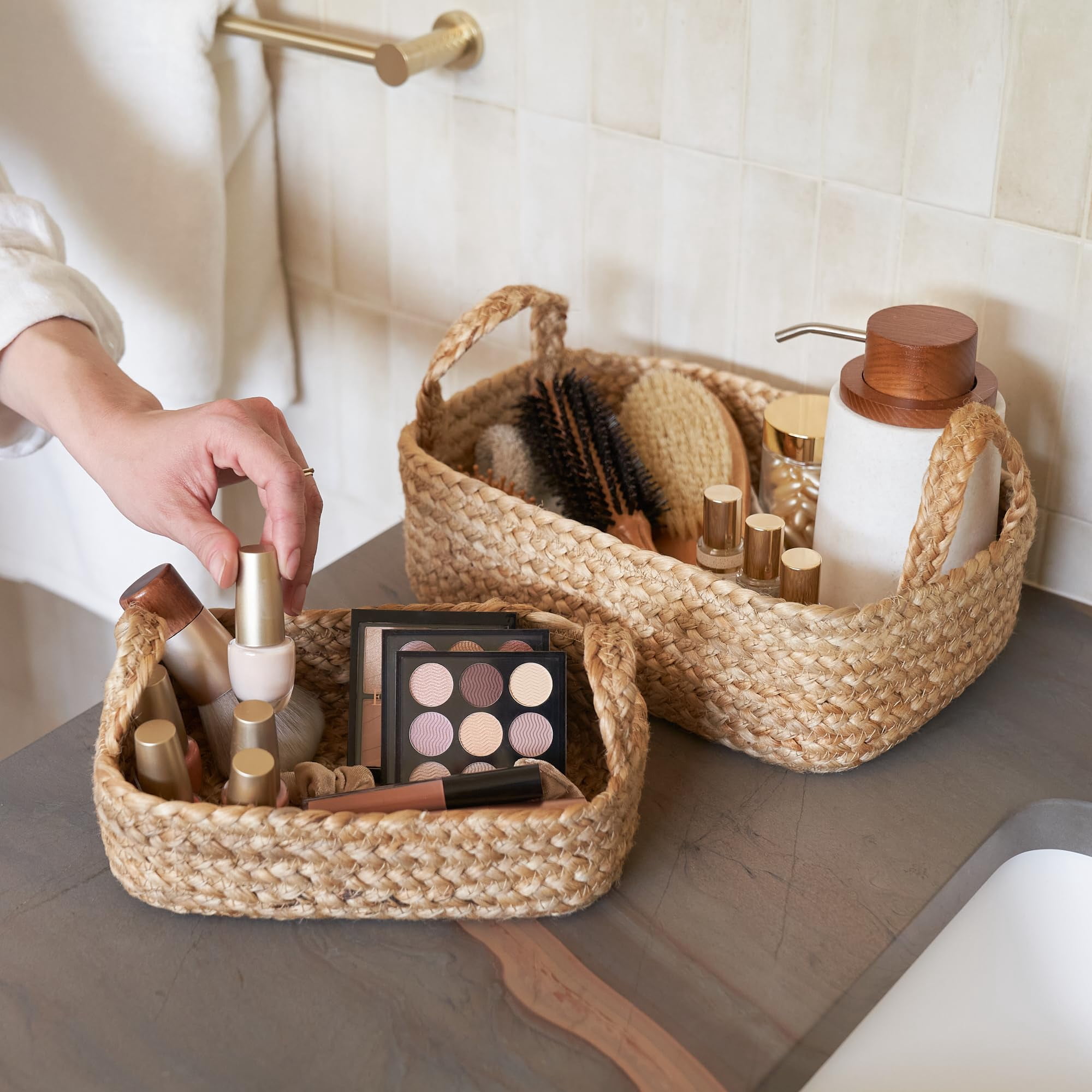 Storage Basket Set Of 4 - Jute Rope Baskets For Home Organization