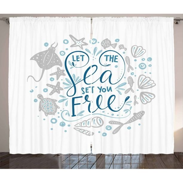 Nautical Curtains 2 Panels Set Let The Sea You Free E With Sfish Turtle And Stingray Window Ds For Living Room Bedroom 108w X 108l Inches Pearl Navy Blue Pale Nautical Curtains 2 Panels Set Let The, Sea Themed Bedroom Curtains