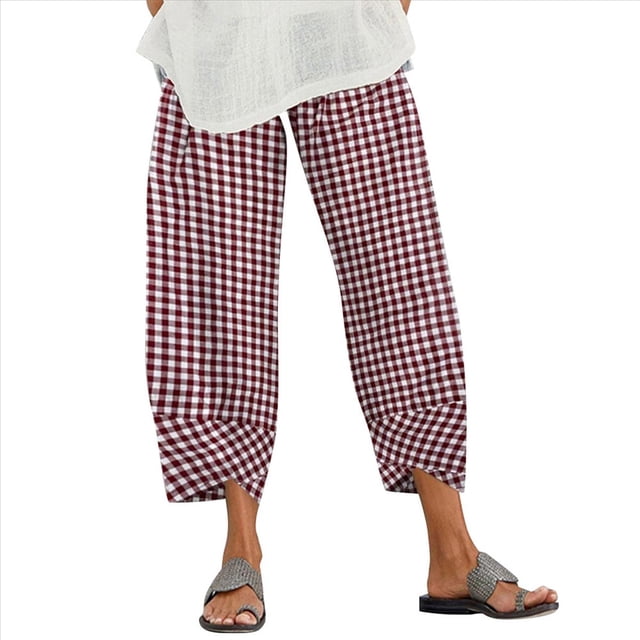 Pantalones Casuales de Verano para Mujer, Tipo Tulipán, Holgados, con Cintura Elástica y Bolsillos. Rojo M