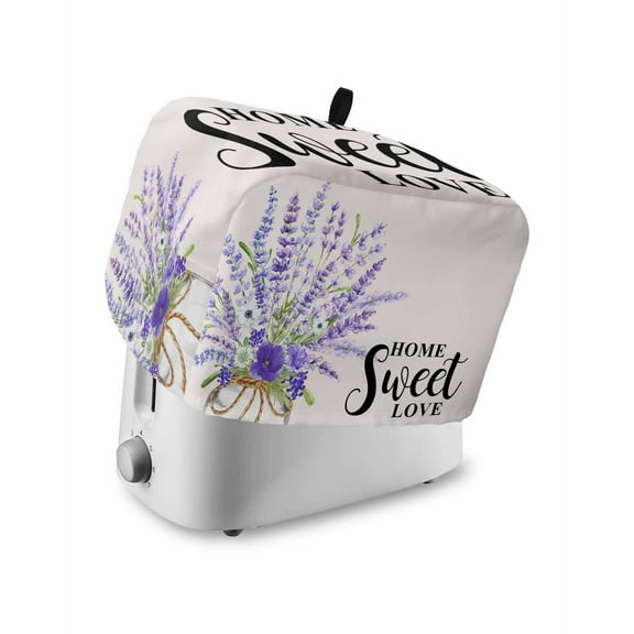 Spring Toaster Cover 2 Slice, Home Sweet Love Lavender Flowers Bread Maker Cover Toaster Dust Cover with Pockets, Dust-Proof Cover for Kitchen Small Appliance 12x7.5x8in
