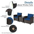 thumbnail image 6 of Costway 3PCS Patio Rattan Furniture Set Cushioned Conversation Set Coffee Table Navy, 6 of 11
