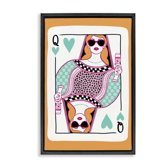 Stupell Industries Queen of Hearts & Drink Entertainment Painting Black Floater Framed Canvas Art Print Wall Art, 17 x 25