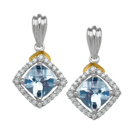 Duet 1 3/4 ct Aquamarine & 1/8 ct Diamond Drop Earrings in Sterling Silver & 14kt Gold
