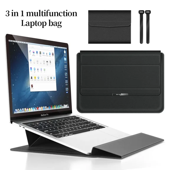 Pu Leather Laptop Sleeve Bag Case for Macbook Air Pro 16 14 13 M3 M2 M1 Notebook Cover for HP Lenovo ASUS Acer Honor 15 17 Inch (Black,15 inch)