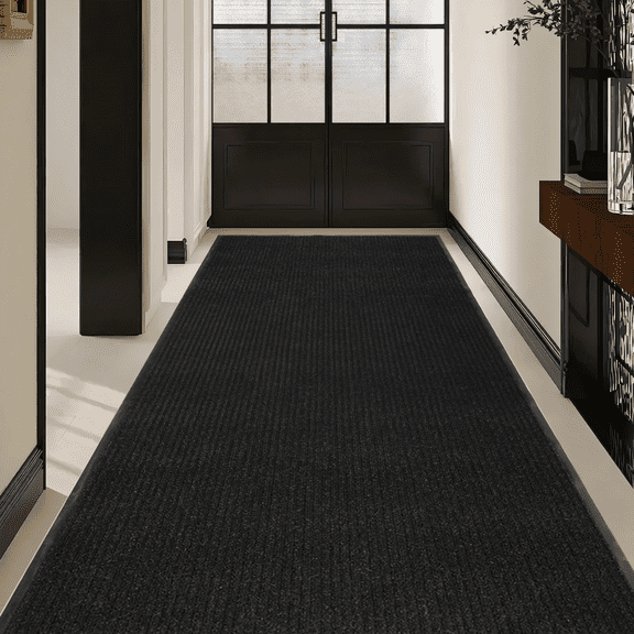 WANLISELL Commercial Carpet Runner, 3' x 10' Commercial Rugs with Rubber Backing, Heavy Duty Large Floor Mat for Entrance Hallway Kitchen Indoor Outdoor, Black