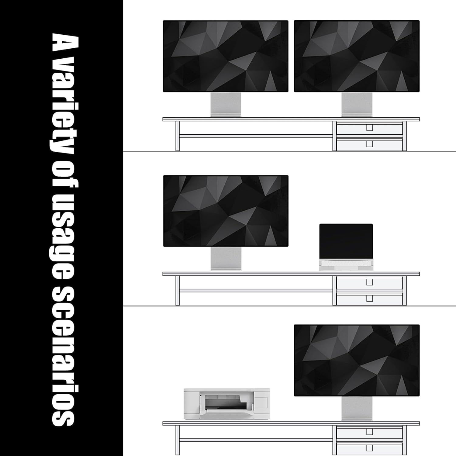 Dual-Tier Monitor Stand Riser with Drawers, Desktop Organizer Shelf Storage for Computer Screen 2 Monitors, Supports for PC Computer Monitor, Printer, Heavy TV Riser Black