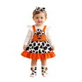 thumbnail image 4 of Bobifish Baby Girls Sets Cow Pumpkin Print Pinafore Dress+Romper+Headband 3 PC Halloween Sets Girls Sets, 4 of 8