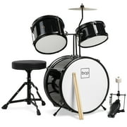 Best Choice Products Kids Beginner 3-Piece Drum, Musical Instrument Set w/ Sticks, Cushioned Stool, Drum Pedal - Black