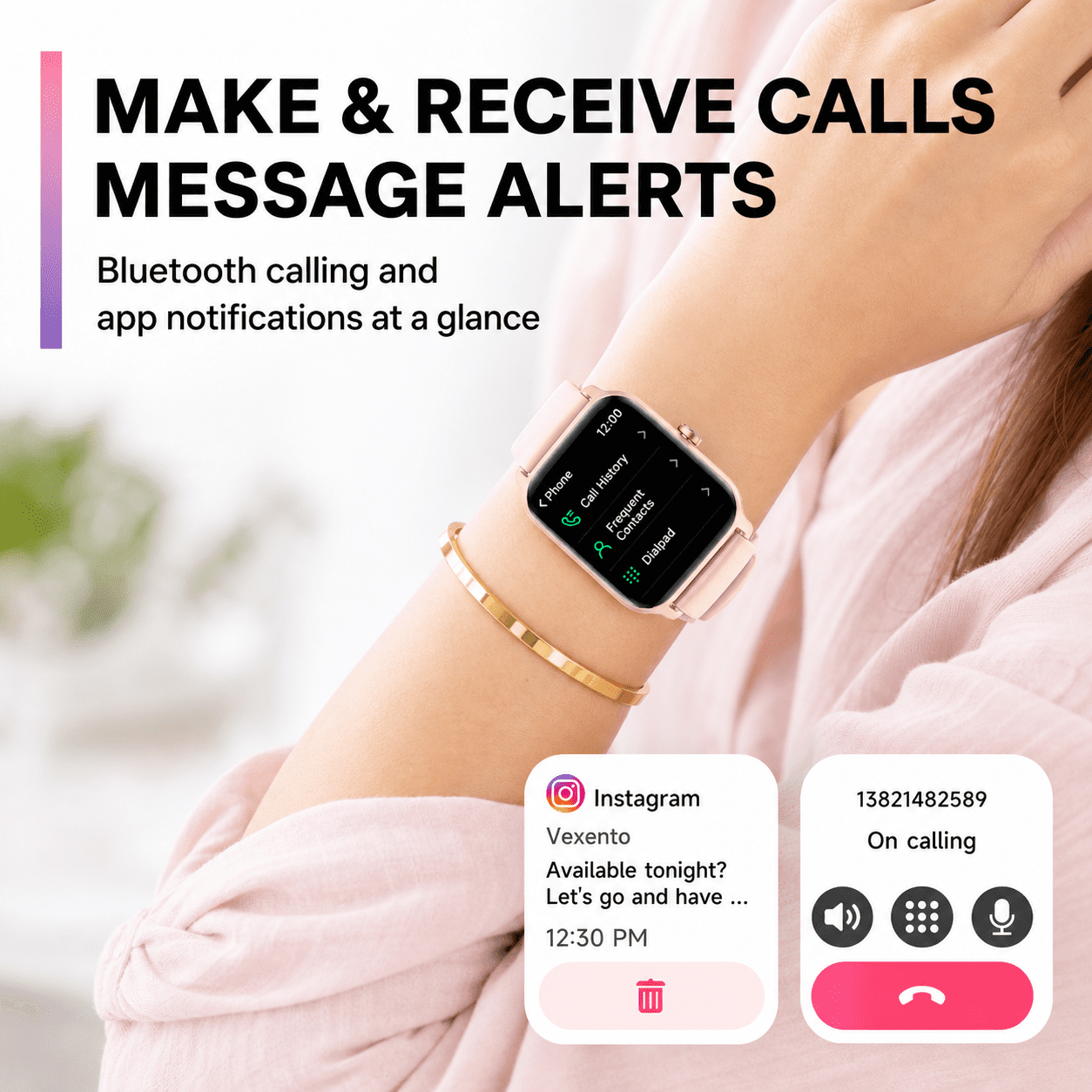 MiracoRun Smart Watch for iPhone & Android, Bluetooth Calling, Custom Watch Faces, 1.8" HD Touchscreen, Alexa Built-in, Women’s Health & Fitness Tracker