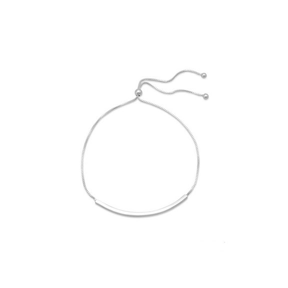 Sterling Silver Box Chain Bolo Bracelet with Bar Adjustable Length