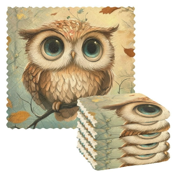 6 Pieces of Kitchen Towels 11x11Inch Kitchen Dish Cloths Kitchen Dish Towels Reuseable Cleaning Cloths Lovely Brown Owl