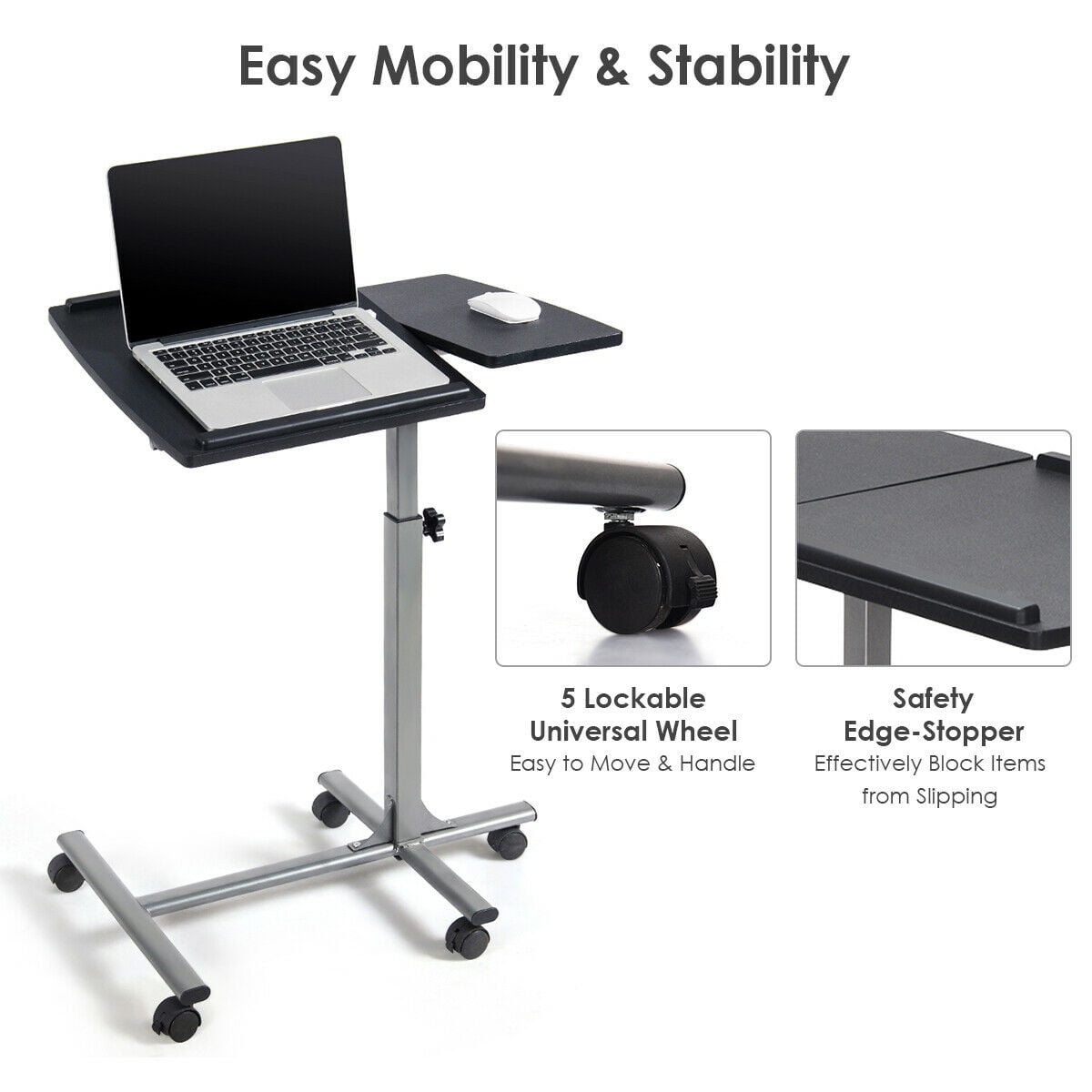 Costway Adjustable Angle & Height Rolling Laptop Notebook Desk Stand Over  Sofa Bed Table : Target