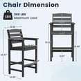 thumbnail image 2 of FUNDAZE Outdoor Bar Height Chair Set of 2, HDPE Weather Resistant Patio Stools with Wide Seat, Ergonomic Back, Armrest & Footrest, Tall Bar Chair for Garden, Poolside, Balcony, Gray, 2 of 6