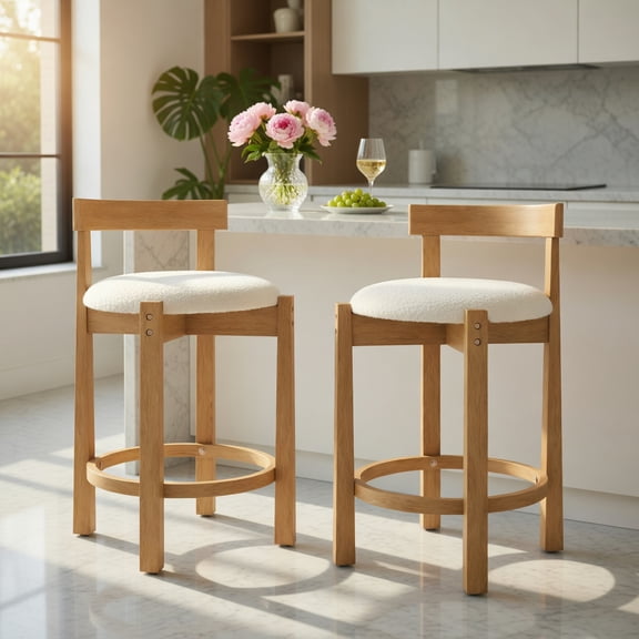 Kadyn Teddy Velvet Upholstered Bar Stools with Backrests and Footrests, 24 Inch Counter Height Set of 4 for Kitchen Counter, Bar Setting with Luxury Feel, Beige