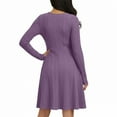 thumbnail image 5 of VEKDONE Ribbed Knit Sweater Dress for Women Fashion Long Sleeve Scoop Neck A-Line Dress Casual Flowing Pleated Dresses Summer Vacation Housewear Dress Purple S, 5 of 7